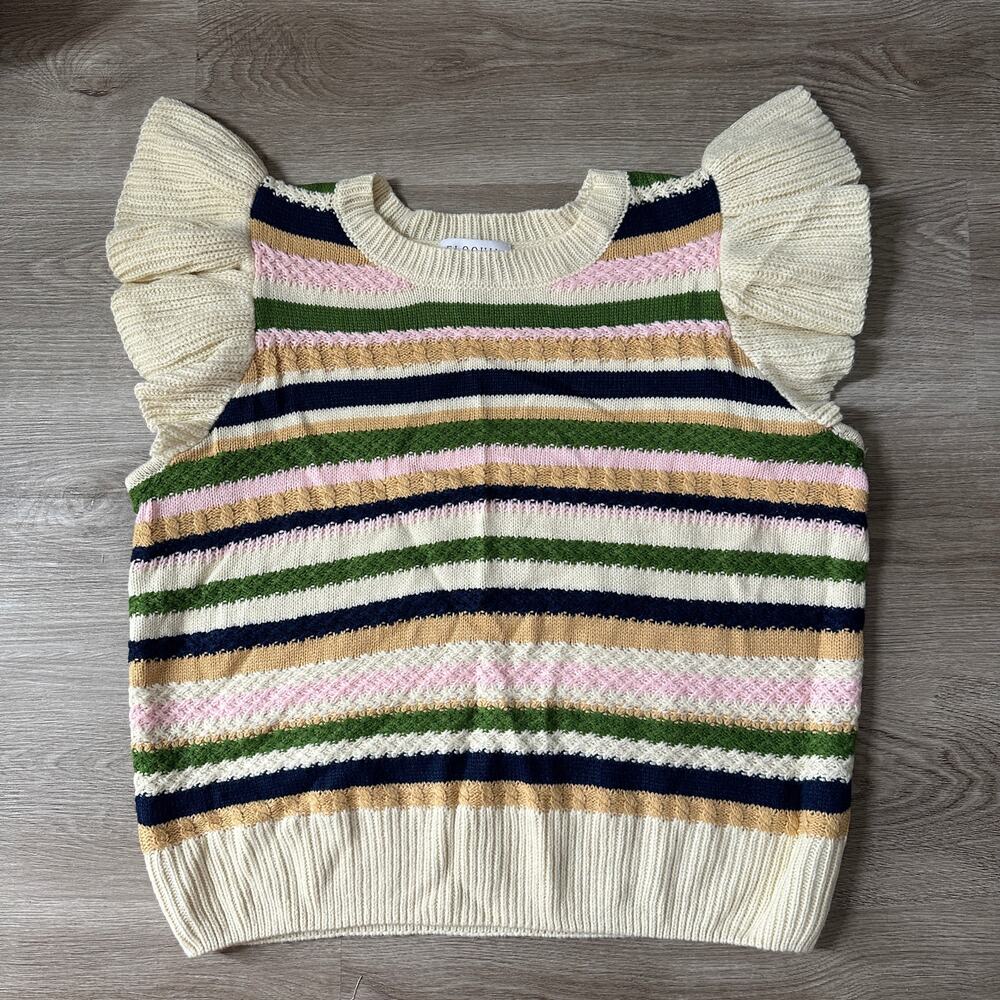 eloquii 18/20 knit multicolor stripe ruffle shoulder tank ribbed top plus womens